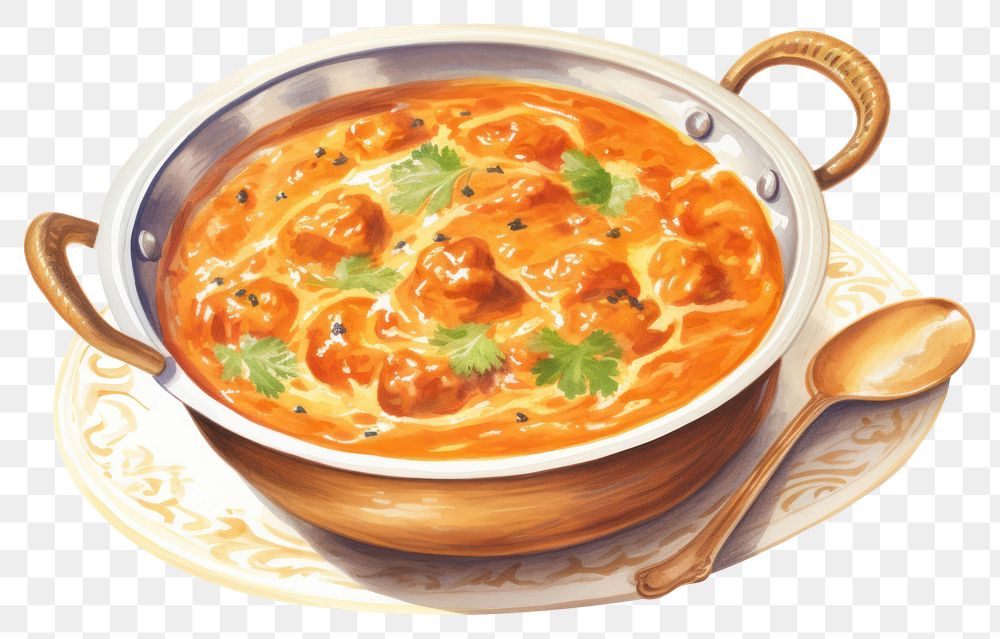 PNG Butter chicken curry food spoon soup. AI generated Image by rawpixel.