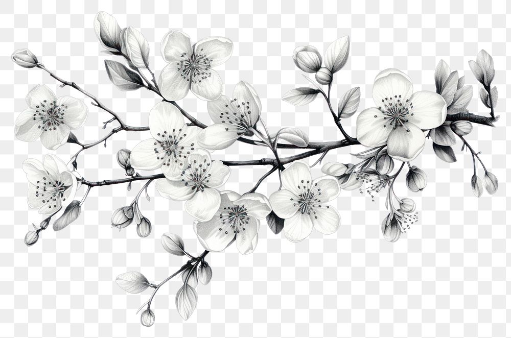 PNG Botanical drawing blossom flower. AI generated Image by rawpixel.
