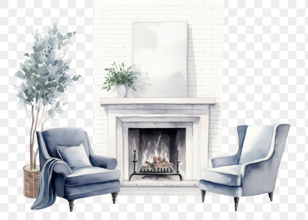 PNG Living room fireplace furniture hearth. AI generated Image by rawpixel.