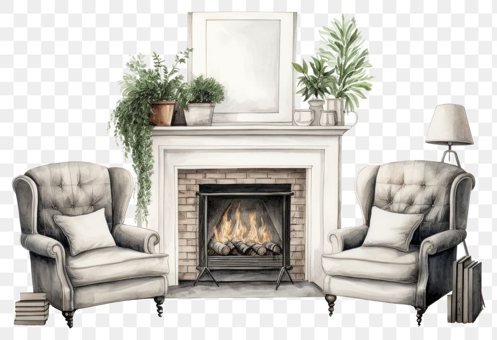 PNG Living room fireplace furniture armchair. 