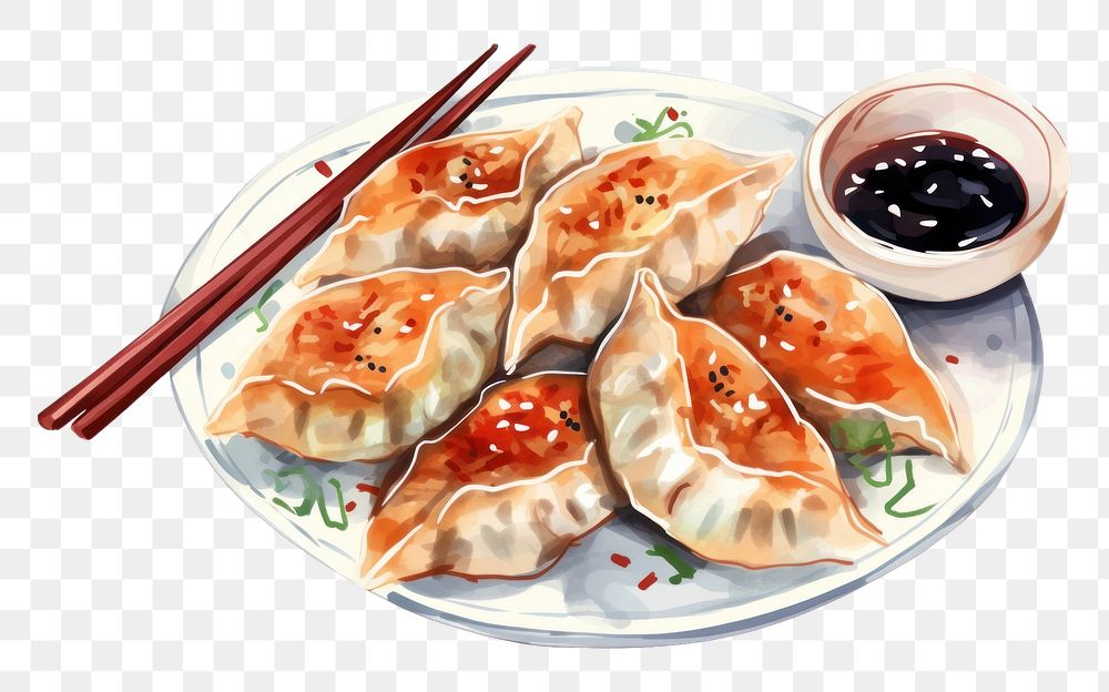 PNG Gyoza japanese chopsticks dumpling plate. AI generated Image by rawpixel.