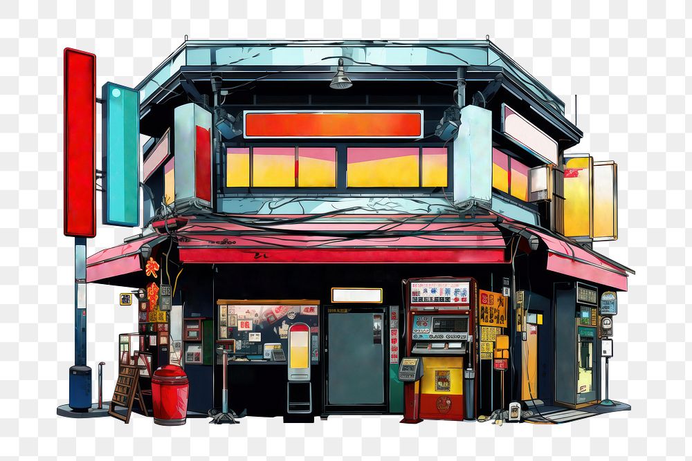 PNG Japanese karaoke drawing advertisement architecture. AI generated Image by rawpixel.