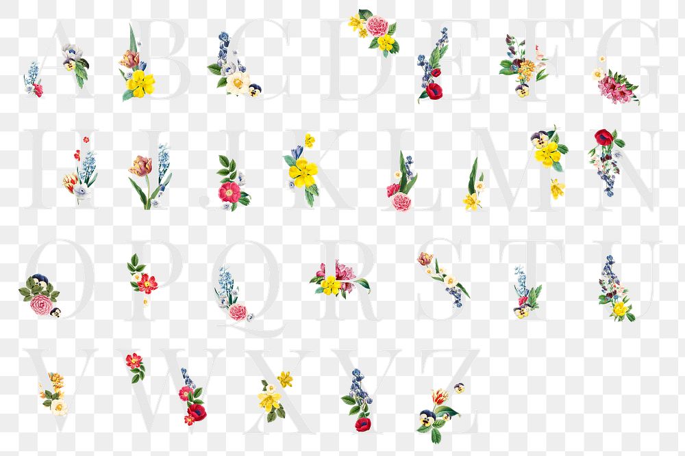 Floral alphabet png English capital letter set, transparent background