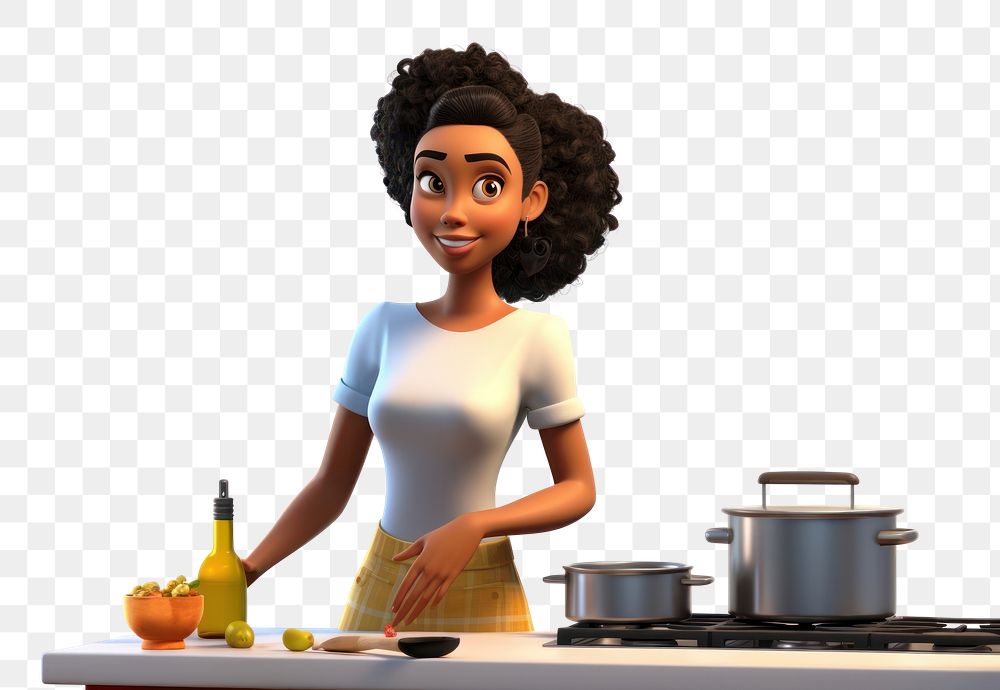 PNG Black woman cooking kitchen cartoon adult. AI generated Image by rawpixel.