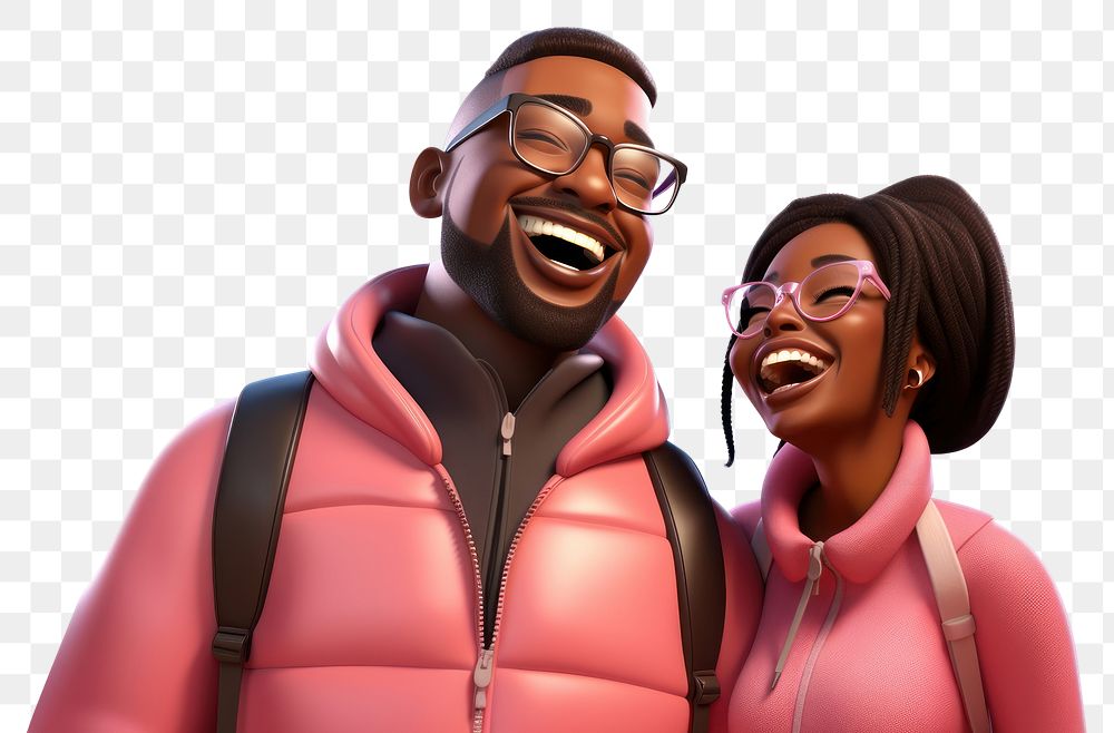 PNG Black couple laughing cartoon adult. 