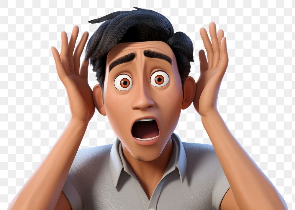 PNG Asian man getting paranoid cartoon white background frustration. AI generated Image by rawpixel.
