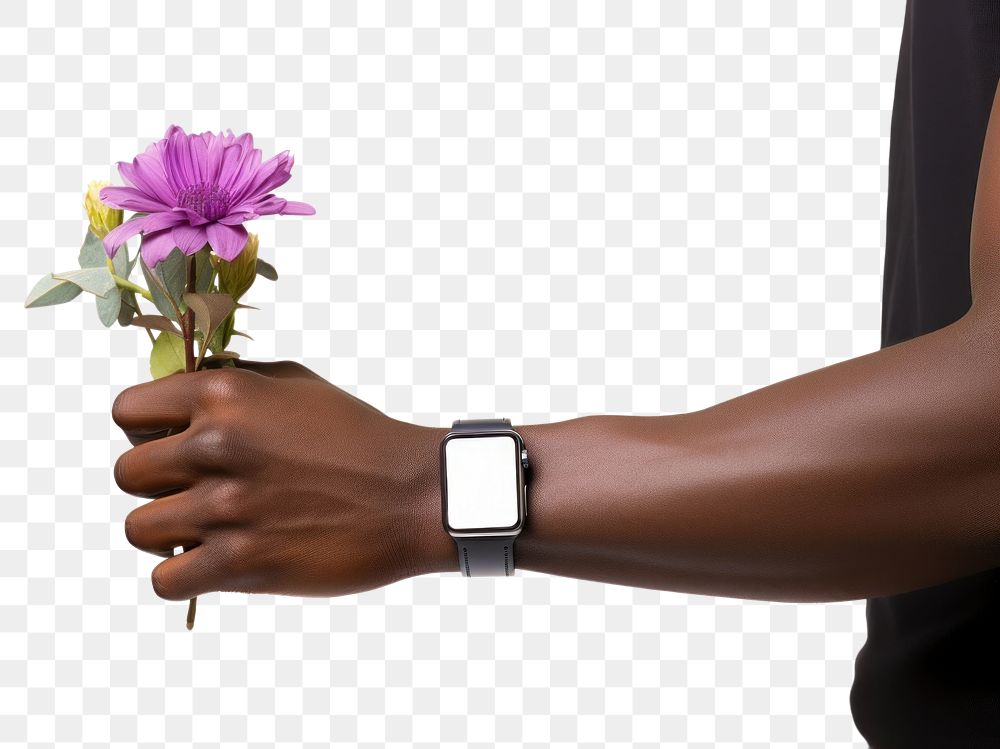 PNG Hand holding flower wristwatch finger adult. AI generated Image by rawpixel.