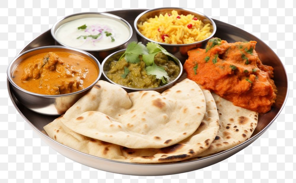 PNG Indian food curry bread plate. 