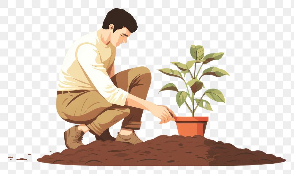 PNG A man planting gardening outdoors nature. AI generated Image by rawpixel.