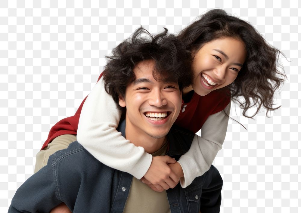 PNG Couple piggyback laughing smile adult. AI generated Image by rawpixel.