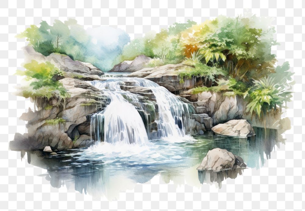 PNG Waterfall outdoors nature stream. AI generated Image by rawpixel.