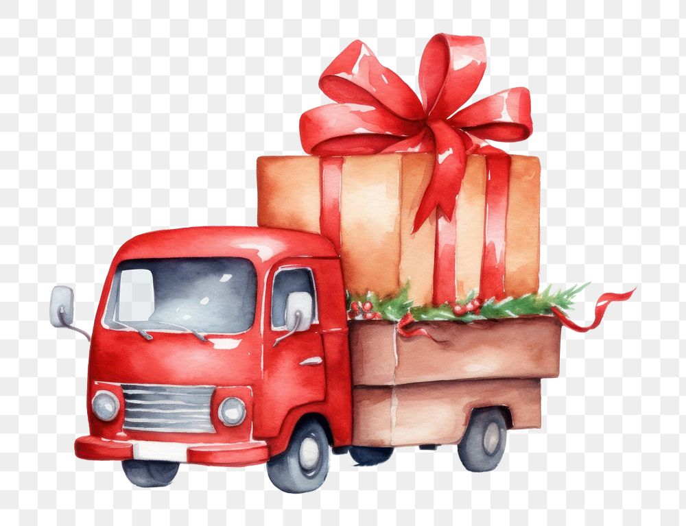PNG Red Truck carrying gift boxs vehicle cartoon truck. AI generated Image by rawpixel.