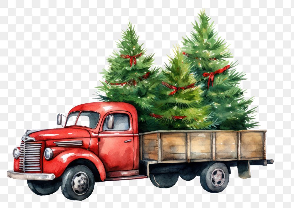 PNG Truck carrying a Christmas tree christmas truck vehicle. AI generated Image by rawpixel.