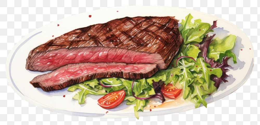 PNG Steak salad plate meat. AI generated Image by rawpixel.