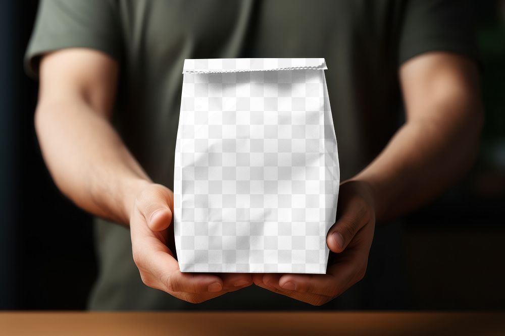 Paper food bag png mockup, transparent design