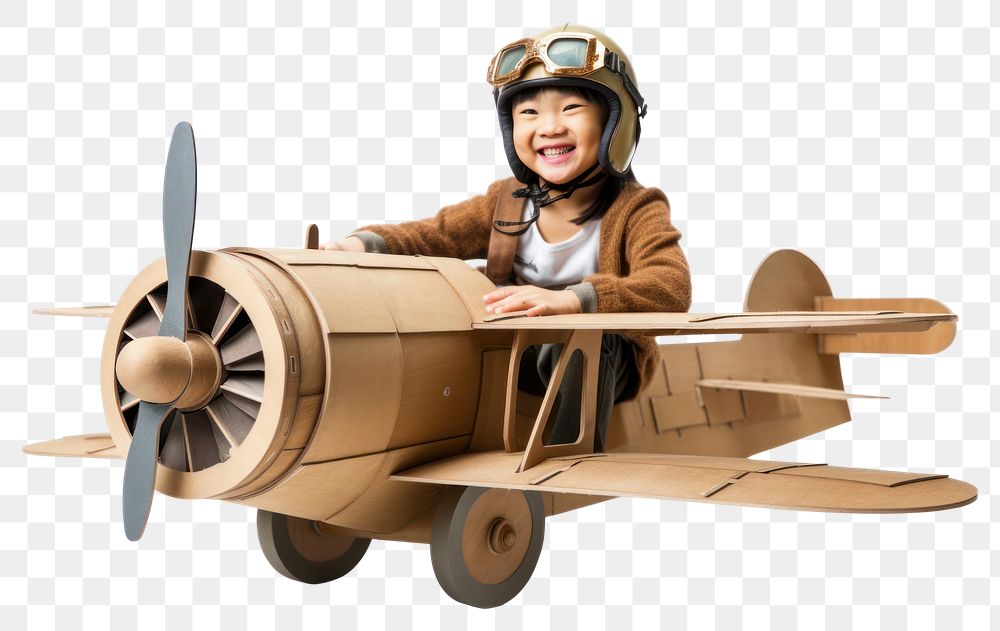 PNG Asian children girl airplane cardboard vehicle. AI generated Image by rawpixel.
