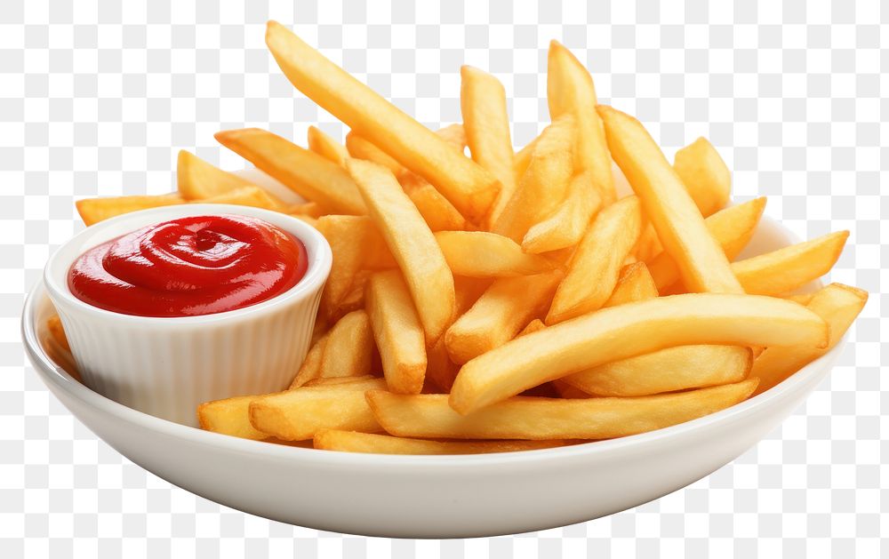 PNG  Appetizer french fries ketchup food white background. 