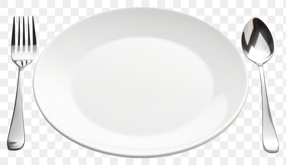 PNG Empty plate spoon fork knife. AI generated Image by rawpixel.