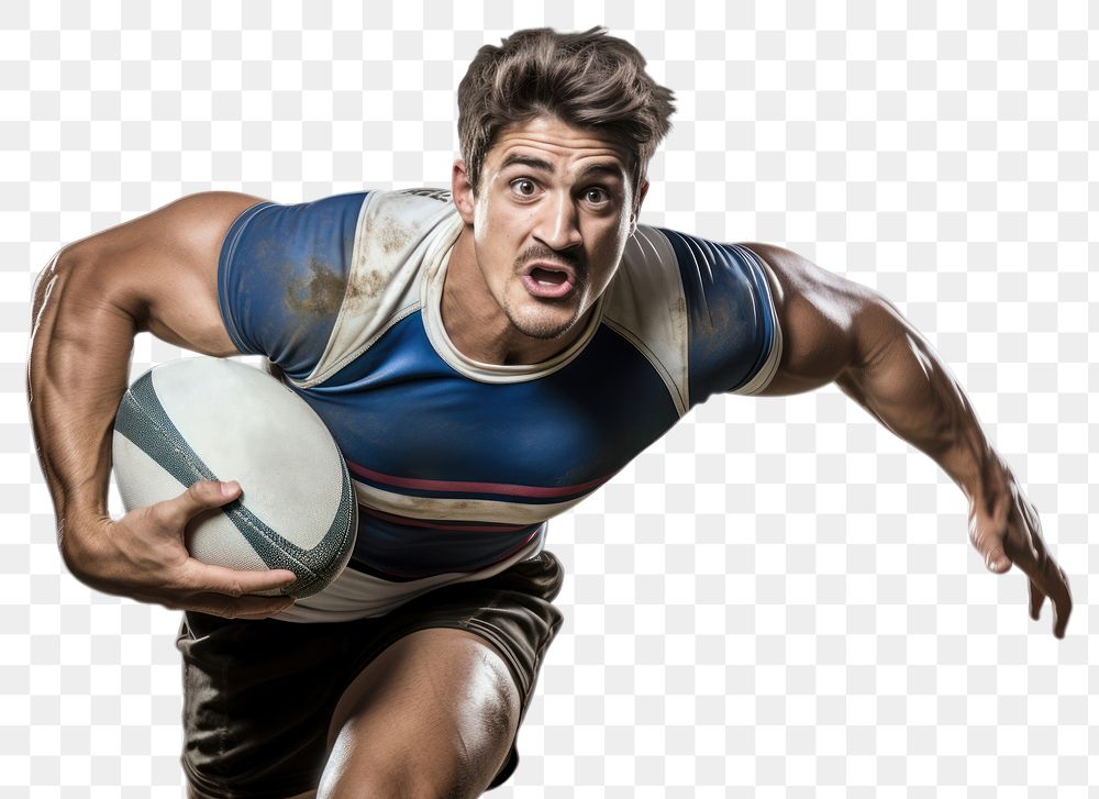 PNG Rugby player man sports ball white background. AI generated Image by rawpixel.