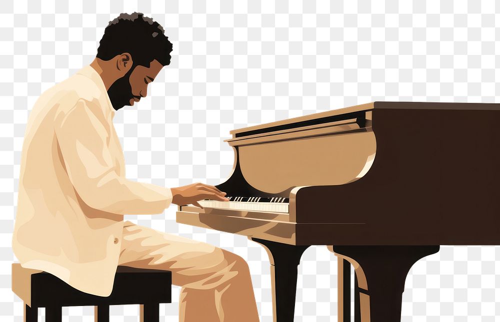 PNG Afro American man playing piano keyboard musician pianist. 