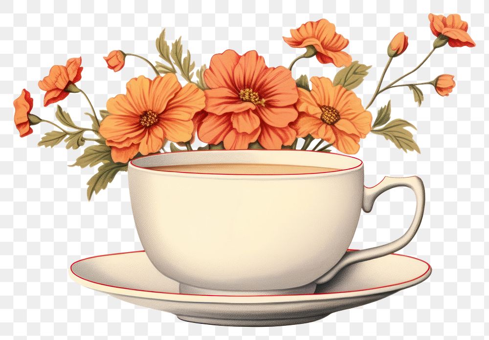 PNG Cup flower saucer coffee. AI generated Image by rawpixel.