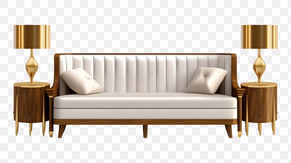 PNG Art deco Living room furniture architecture lamp bed. AI generated Image by rawpixel.