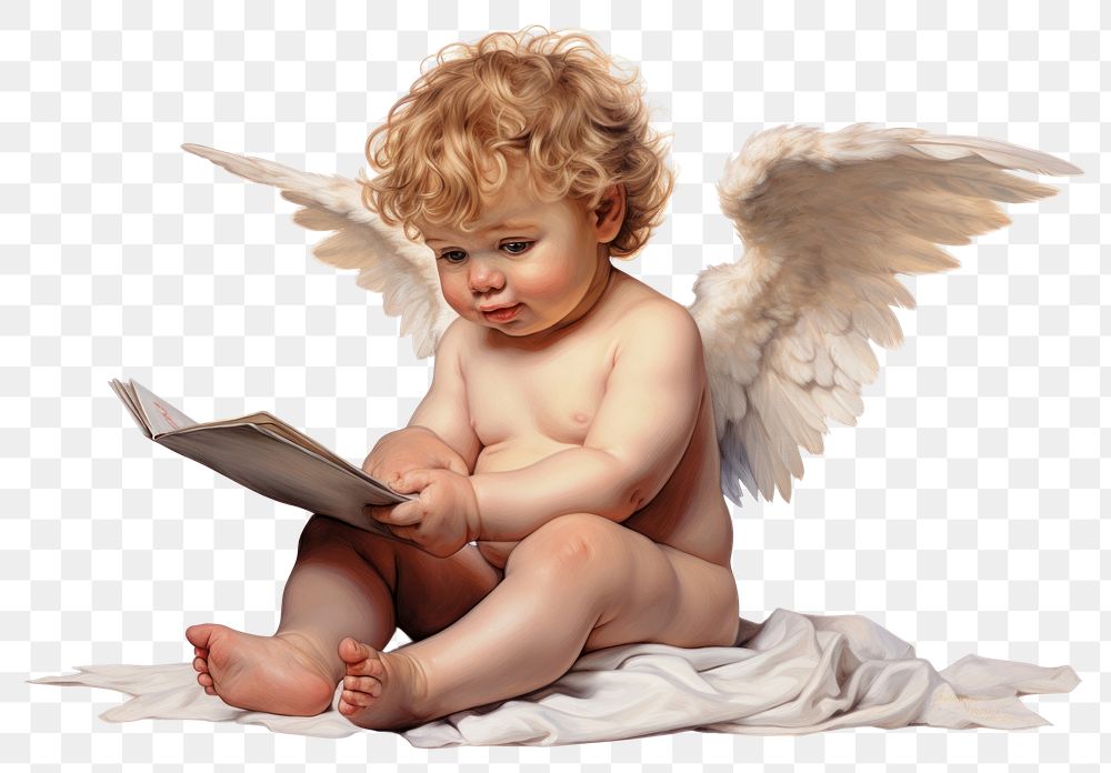PNG Cherub portrait reading angel. AI generated Image by rawpixel.