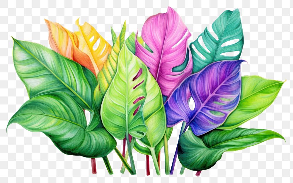 PNG Tropical leaves drawing plant leaf. AI generated Image by rawpixel.