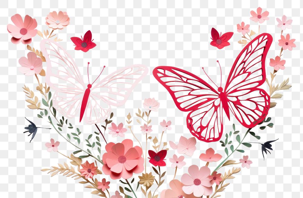 PNG Butterfly sniffing flowers pattern art white background. 