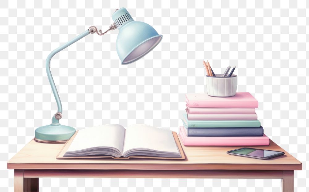 PNG Reading desk book lamp publication. AI generated Image by rawpixel.