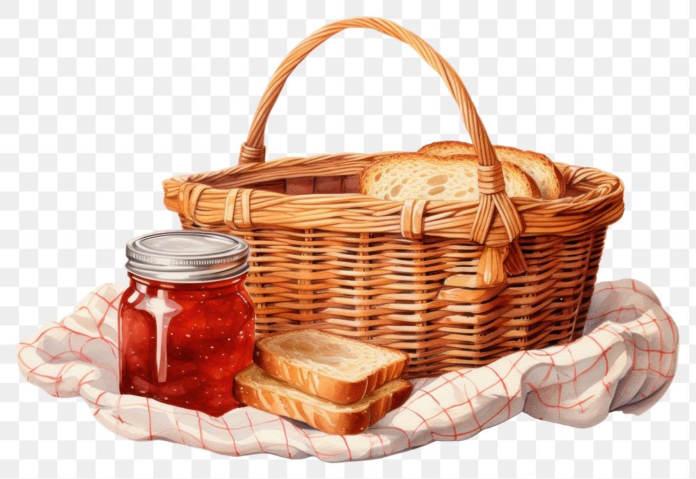 PNG Brown basket picnic bread food. AI generated Image by rawpixel.