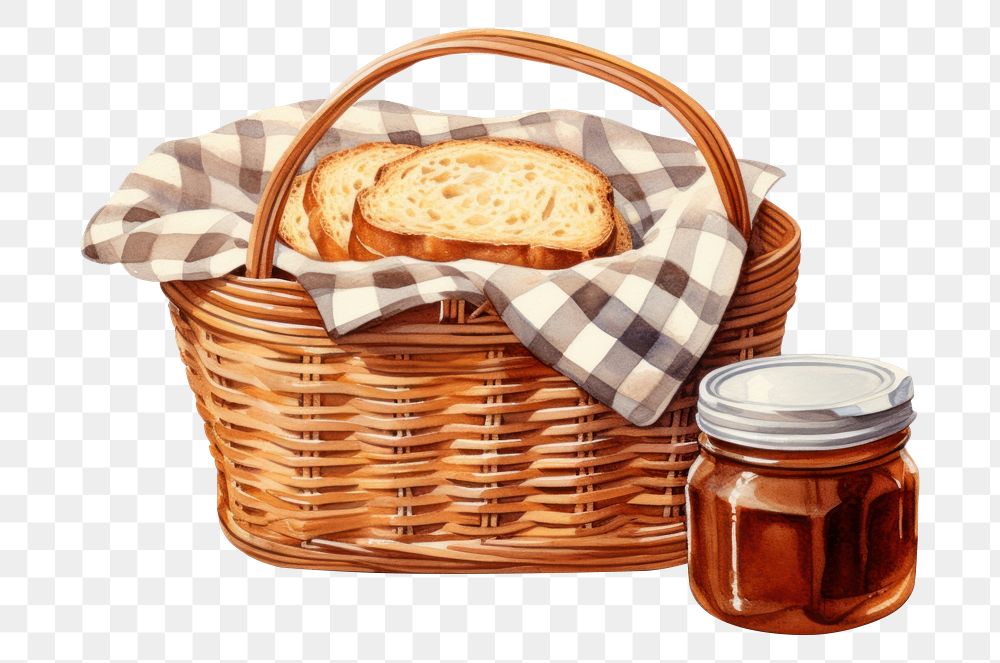 PNG Brown basket picnic bread food. AI generated Image by rawpixel.