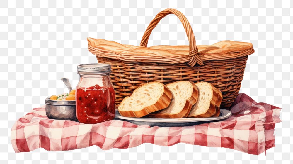 PNG Brown basket picnic bread food. AI generated Image by rawpixel.