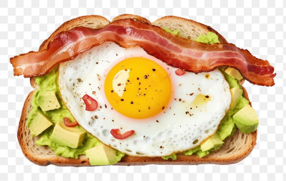 PNG Avocado toast egg bacon food. AI generated Image by rawpixel.