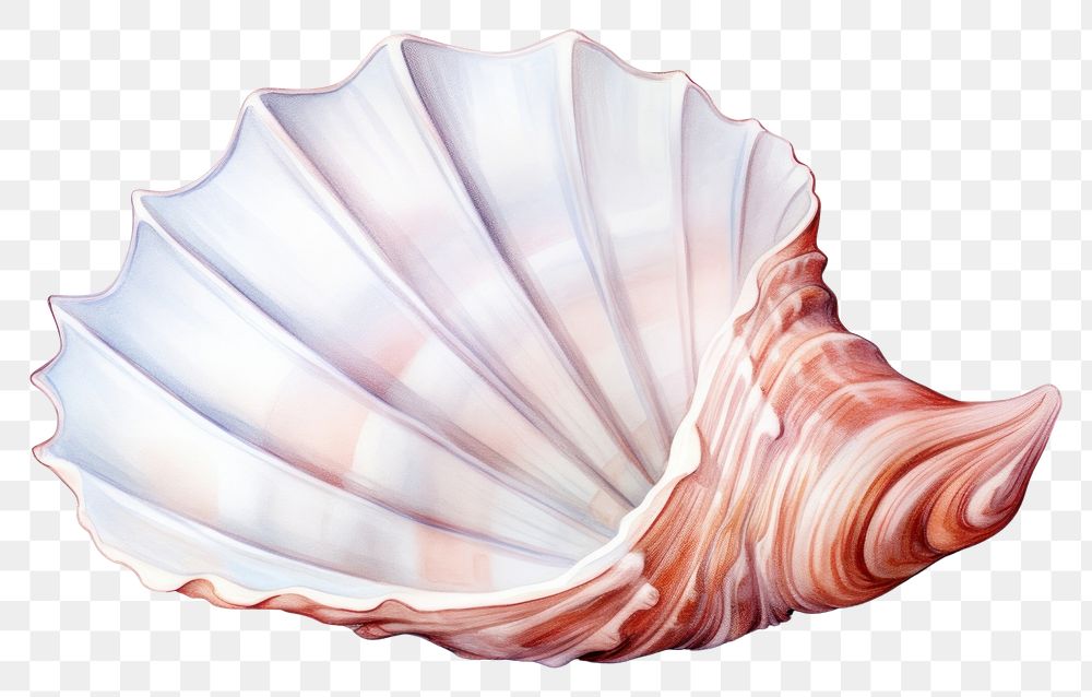 PNG A detailed illustration of a seashell with a spiral design. The seashell features soft pink and white hues, showcasing…