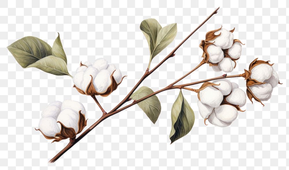 PNG Cotton branch plant white. AI generated Image by rawpixel.
