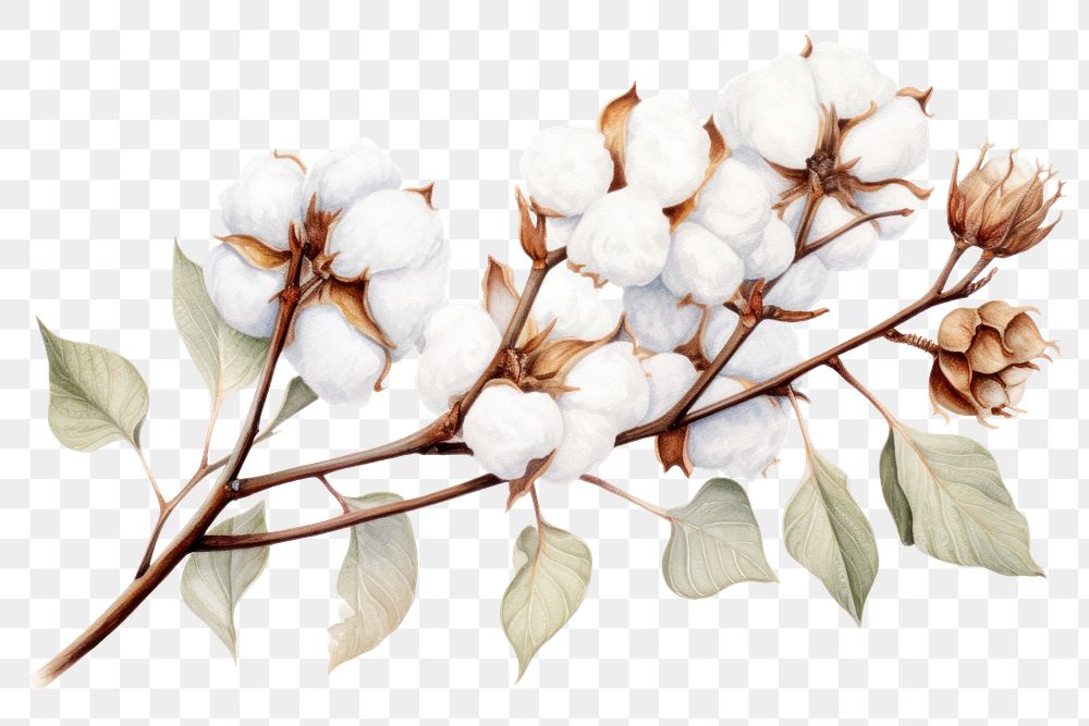 PNG Cotton branch plant white. 