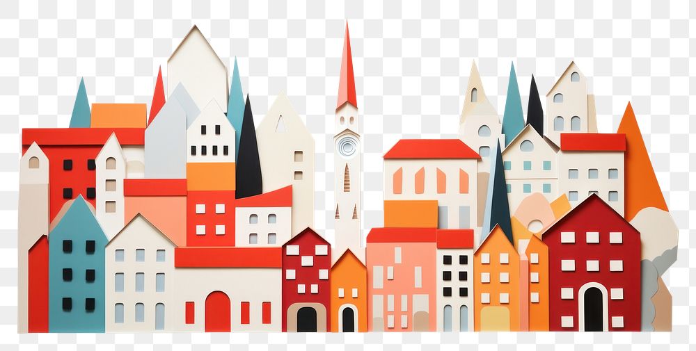 PNG Church town scene architecture building painting. AI generated Image by rawpixel.