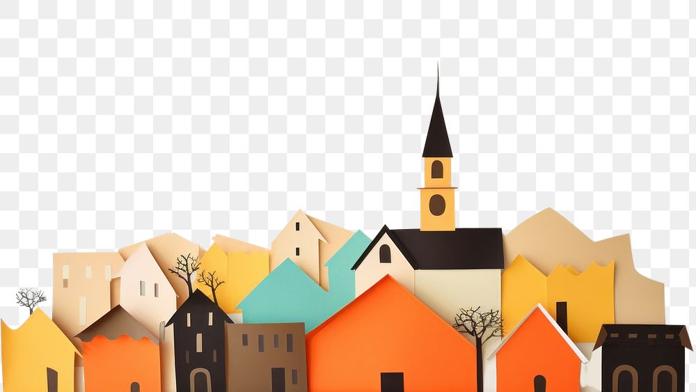 PNG Church town scene painting architecture building. AI generated Image by rawpixel.