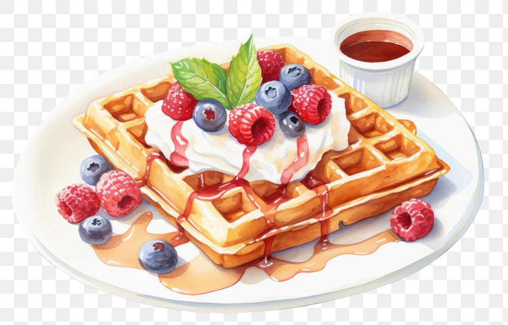 PNG Breakfast dessert waffle berry. AI generated Image by rawpixel.