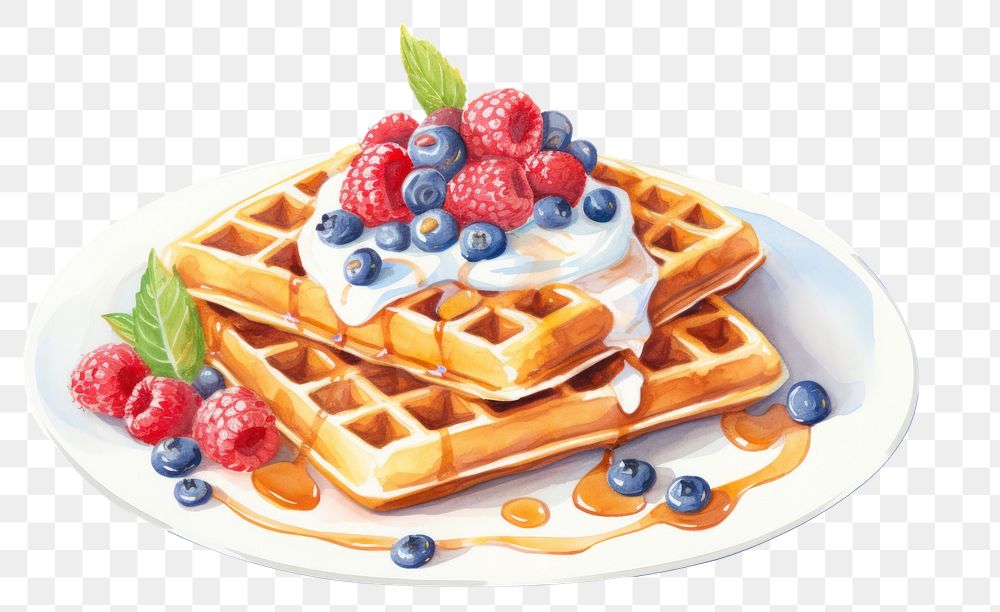 PNG Breakfast blueberry dessert waffle. AI generated Image by rawpixel.