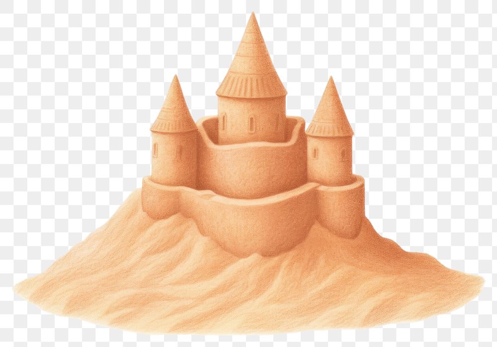 PNG Sand castle drawing beach white background. AI generated Image by rawpixel.