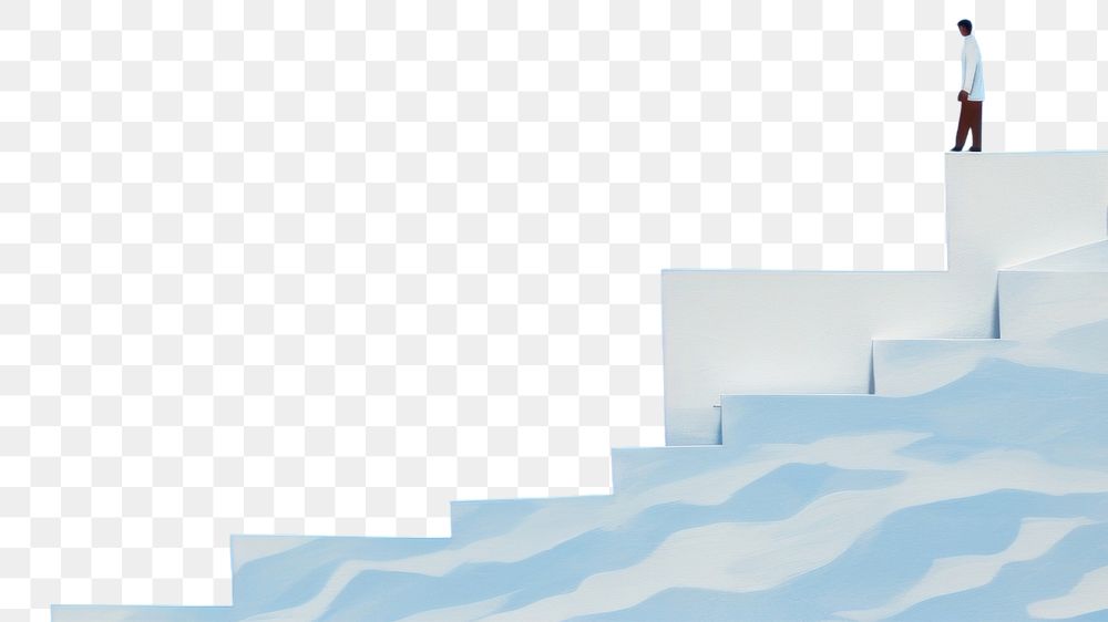 PNG Person on abstract staircase, minimal design.