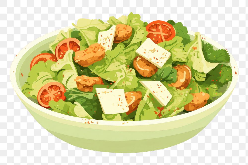 PNG Ceasar salad food vegetable bowl. AI generated Image by rawpixel.