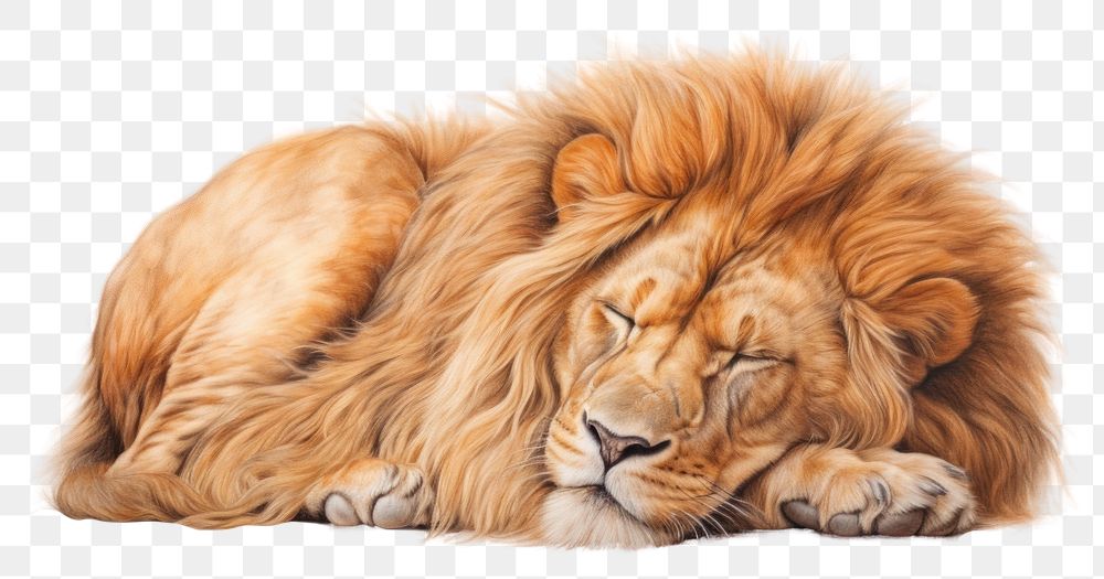 PNG A lion sleeping wildlife drawing mammal. AI generated Image by rawpixel.