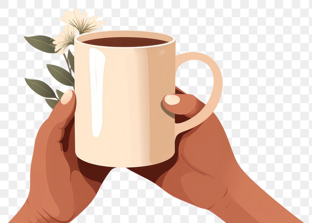 PNG Hand holding a mug coffee drink plant. AI generated Image by rawpixel.