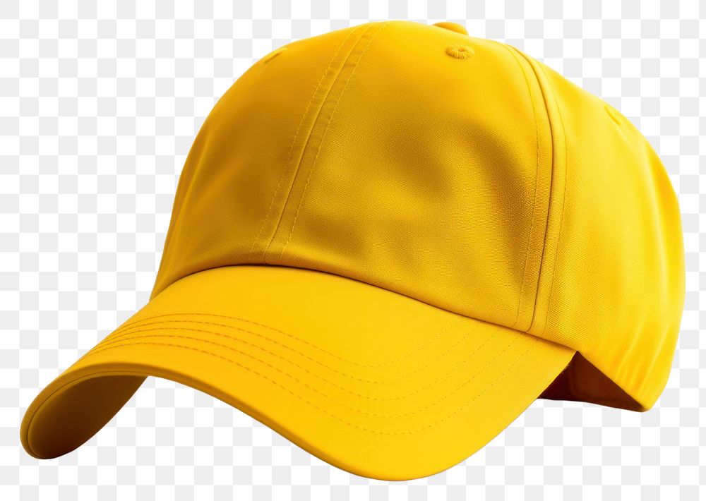 PNG Yellow baseball cap white background headwear headgear. 