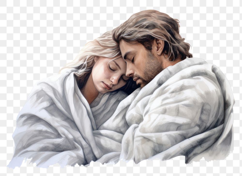 PNG Cuddle drawing blanket adult. AI generated Image by rawpixel.