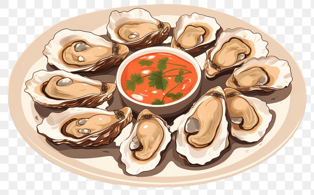 PNG Tasty oyster dish seafood plate meal. AI generated Image by rawpixel.