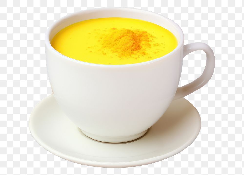 PNG Turmeric milk coffee saucer drink. AI generated Image by rawpixel.